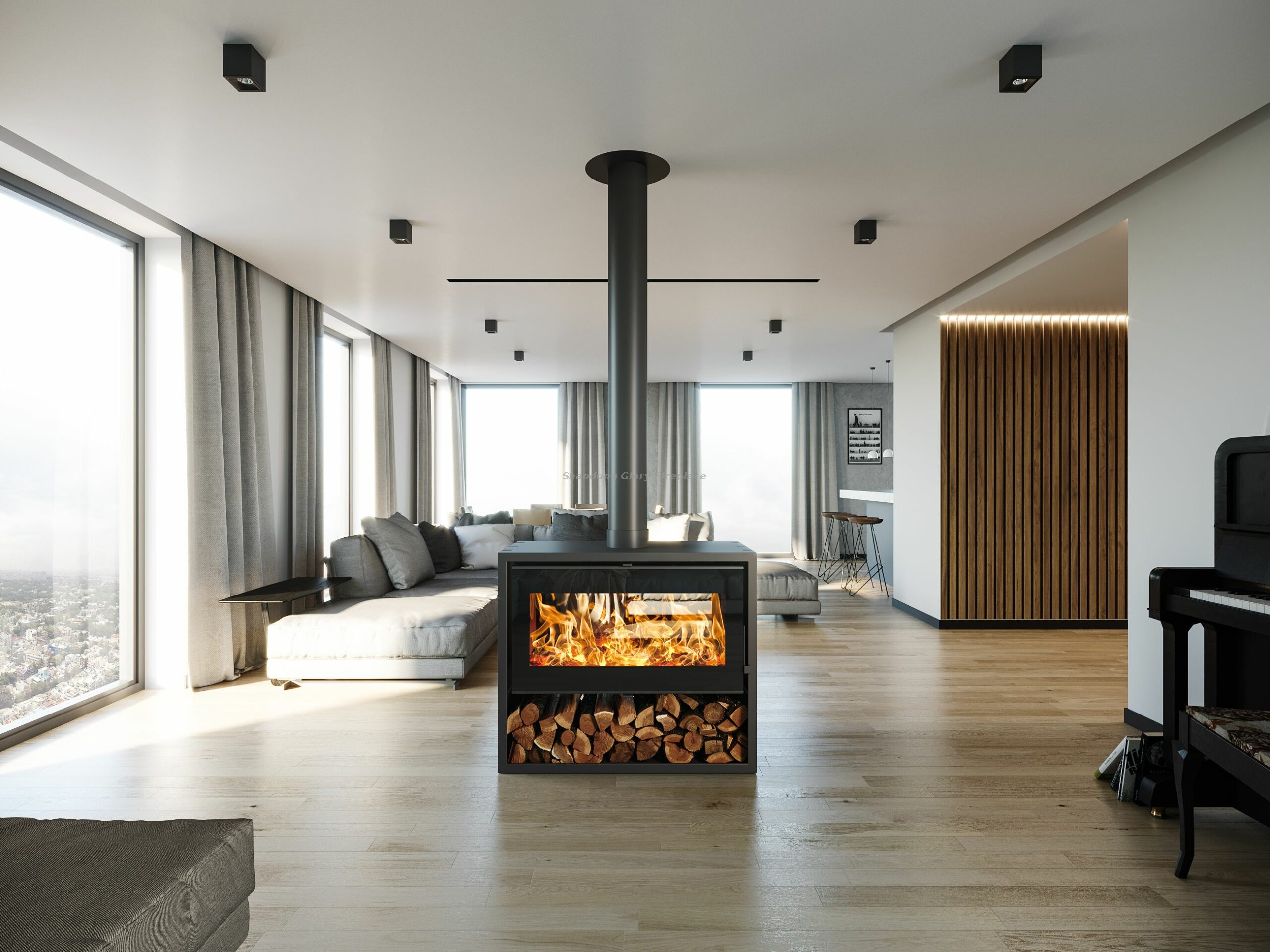 Freestanding wood fireplace for indoor